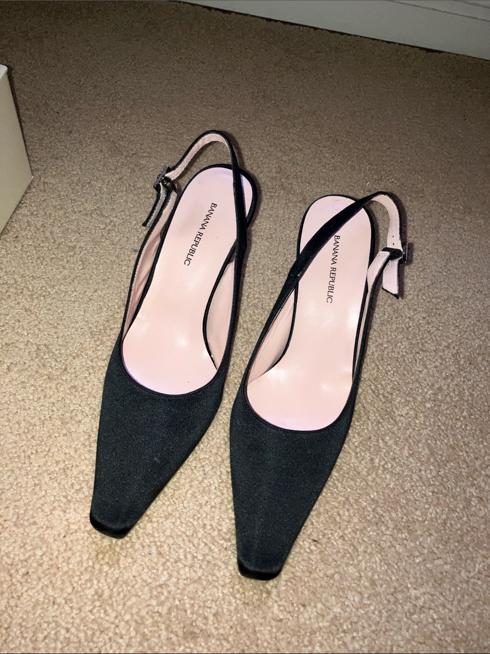 Banana Republic Black Slingback Pumps with tanInsole. 2” heel. Satin fabric